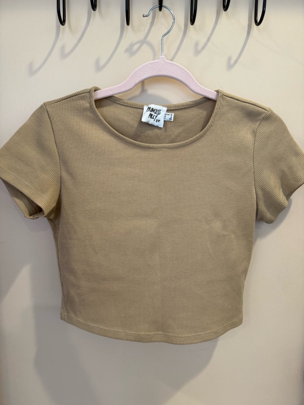 Princess Polly Ribbed Short Sleeve Crop Top - Tan